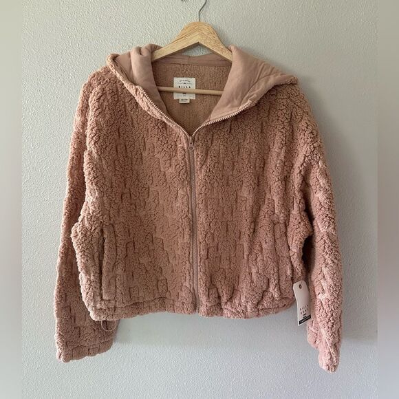 NWT Billabong Marlowe Hoodie Mauve Sherpa Fleece Teddy Full Zip Jacket Size M - Picture 3 of 11
